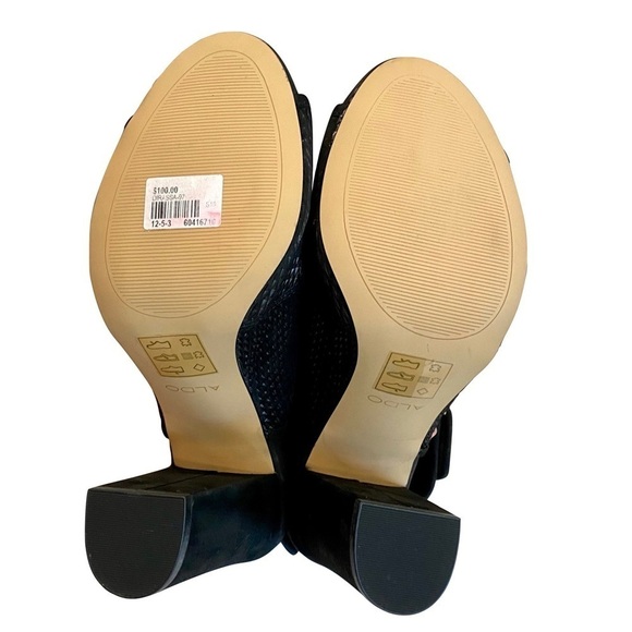 ALDO Black Perforated Suede Slingback Shooties, Peep Toe Block Heel Size 10 - Picture 9 of 12